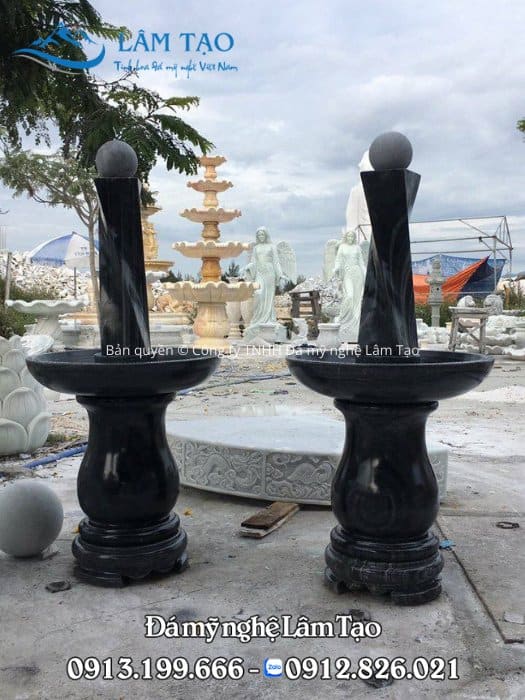 Đài phun nước mini đôi làm bằng đá đen granite Bình Định